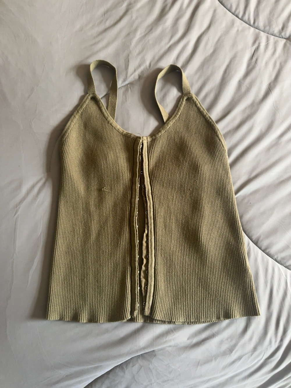 Active USA Olive Ribbed Hook & Eye Tank Top Size Large